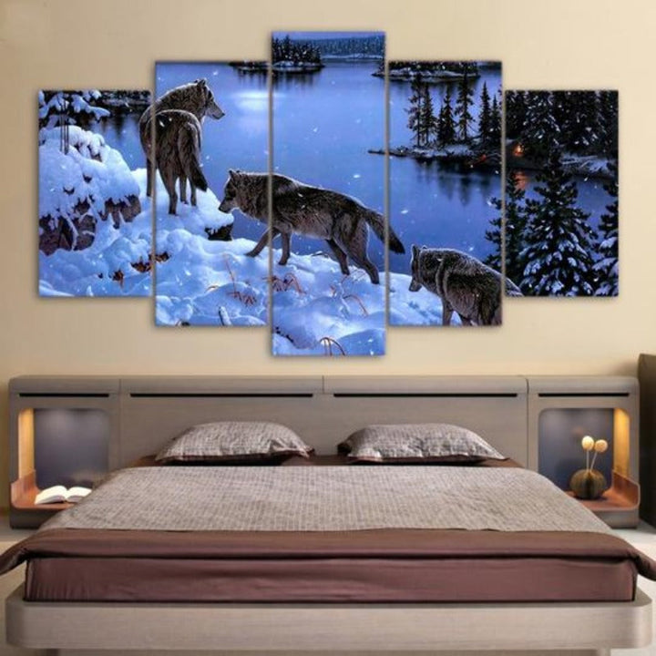 Wolves In The Snow - Canvas Wall Art Painting | Bowlift