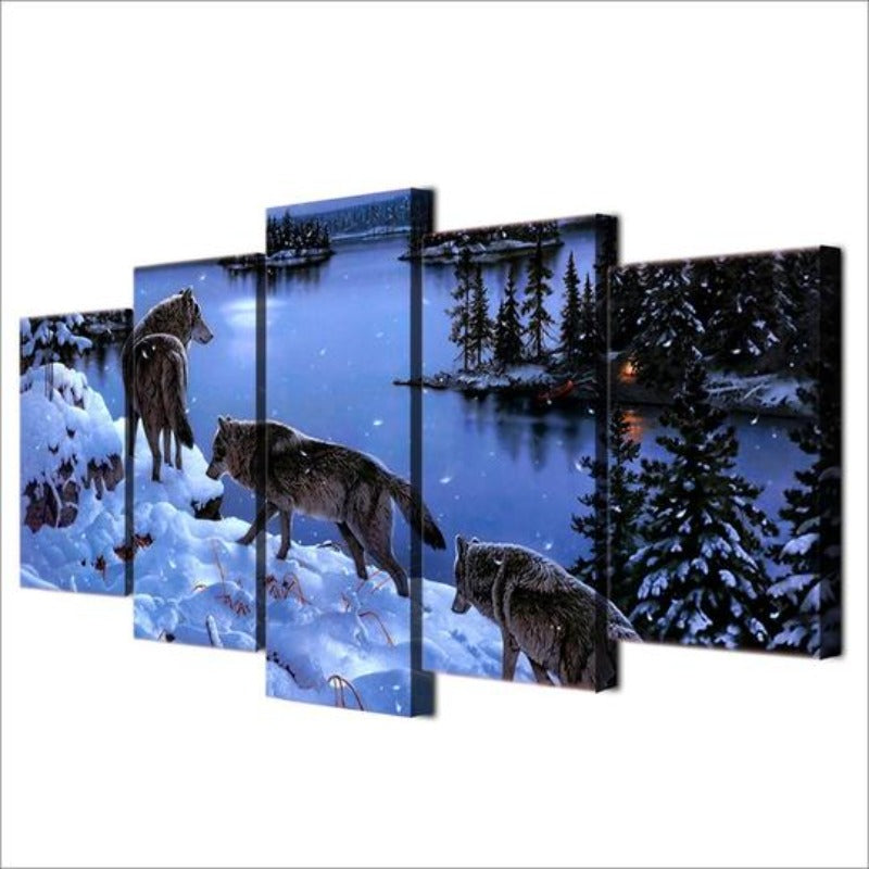 Wolves In The Snow - Canvas Wall Art Painting | Bowlift