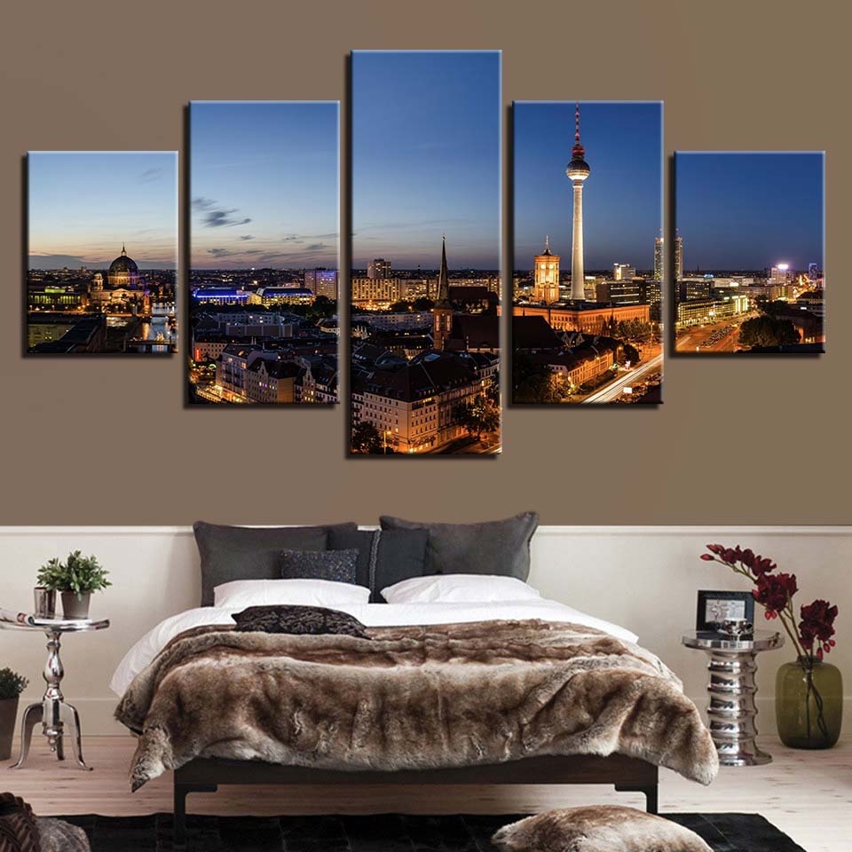 Building Night Scene Canvas Wall Art Paintings | Bowlift