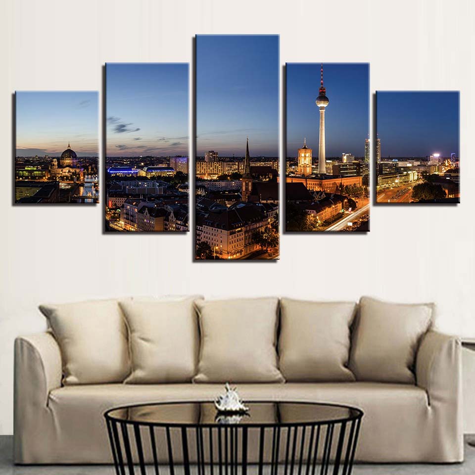 Building Night Scene Canvas Wall Art Paintings | Bowlift