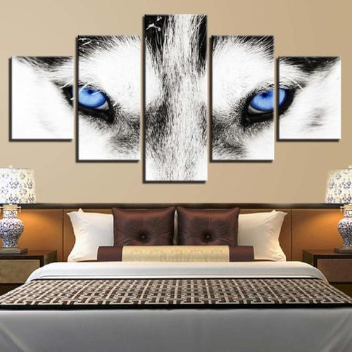 Wolf's Blue Eyes - Canvas Wall Art Painting | Bowlift
