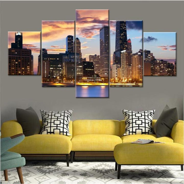 Sunset City Dusk - Canvas Wall Art Painting | Bowlift