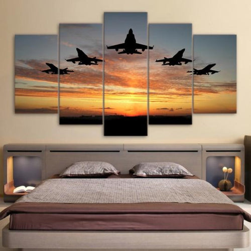 Flying Airplanes Sunset - Canvas Wall Art Painting | Bowlift