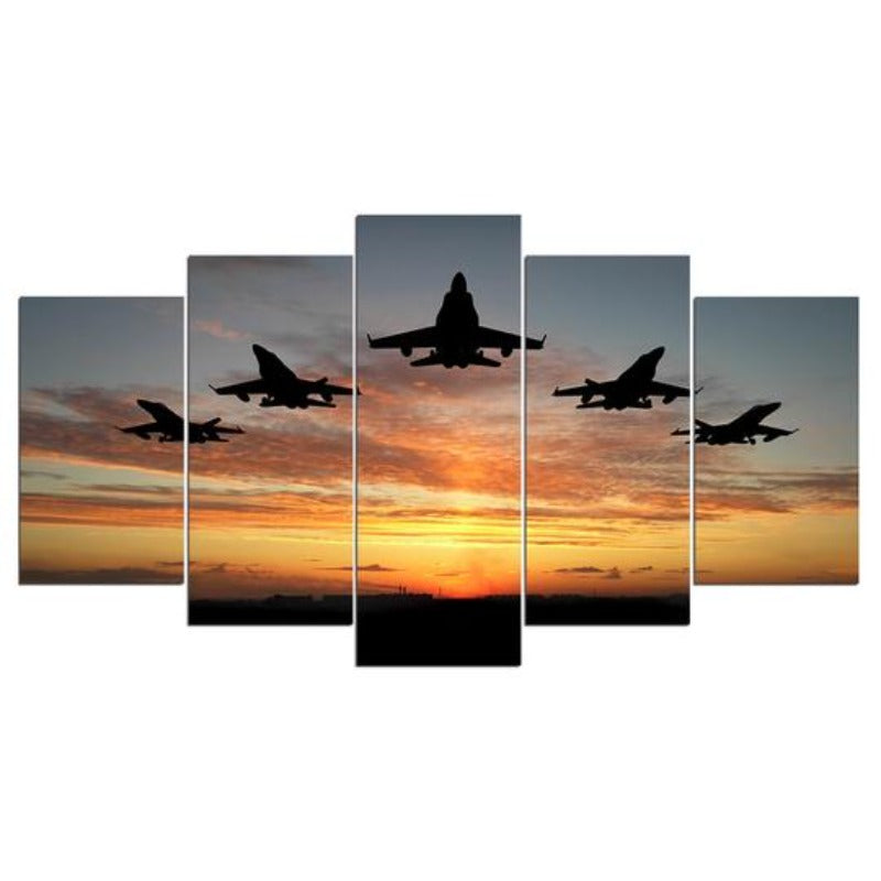 Flying Airplanes Sunset - Canvas Wall Art Painting | Bowlift
