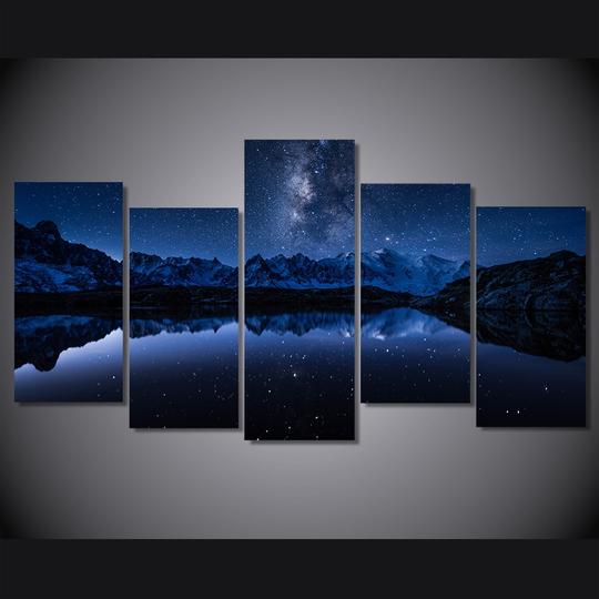 Starry Blue Night: Premium 5 Piece Canvas Wall Art with Twinkling Sky Scene | Bowlift