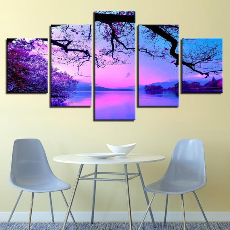 Purple Sunset Trees - Canvas Wall Art Painting | Bowlift