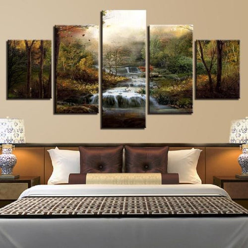 Forest Waterfalls Streams - Canvas Wall Art Painting | Bowlift
