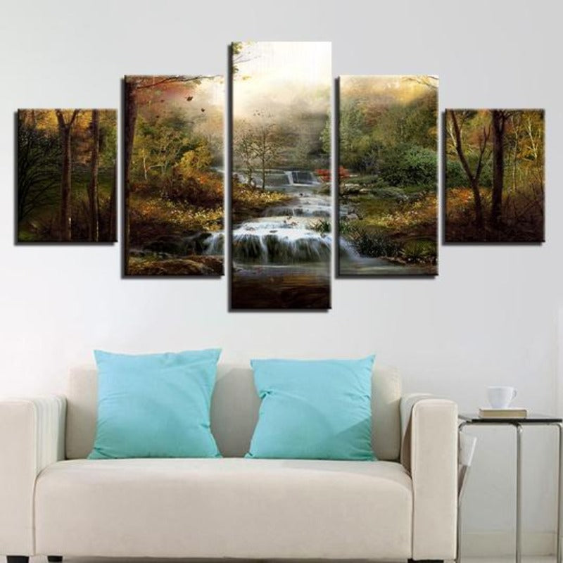Forest Waterfalls Streams - Canvas Wall Art Painting | Bowlift