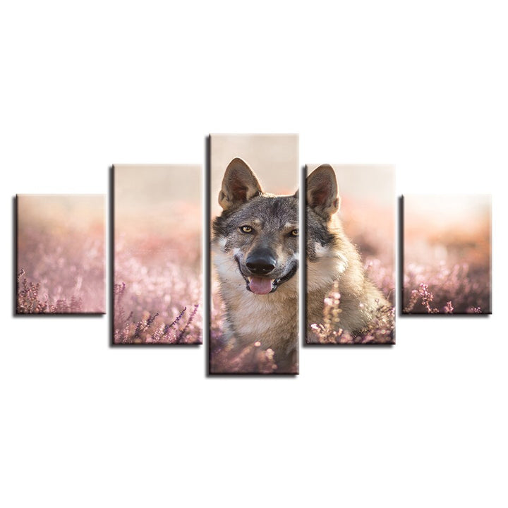 Flower Field Wolfdog - Canvas Wall Art Painting | Bowlift