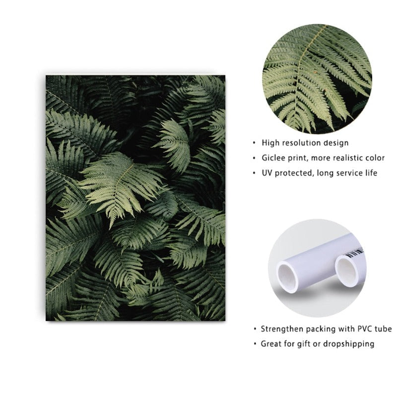 Modern Dark Green Leaves - Canvas Wall Art Painting | Bowlift