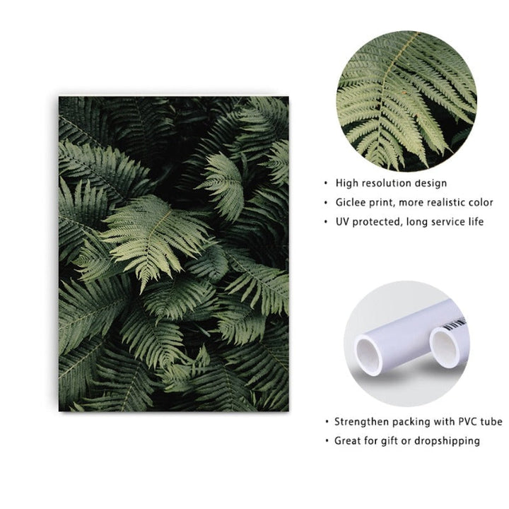 Modern Dark Green Leaves - Canvas Wall Art Painting | Bowlift