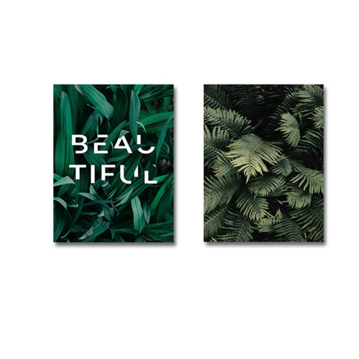 Modern Dark Green Leaves - Canvas Wall Art Painting | Bowlift