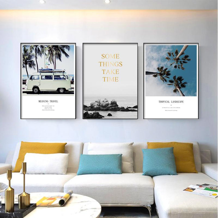 Travel Life Posters Coconut Tree Prints Tropical Seascape - Canvas Wall Art Painting | Bowlift