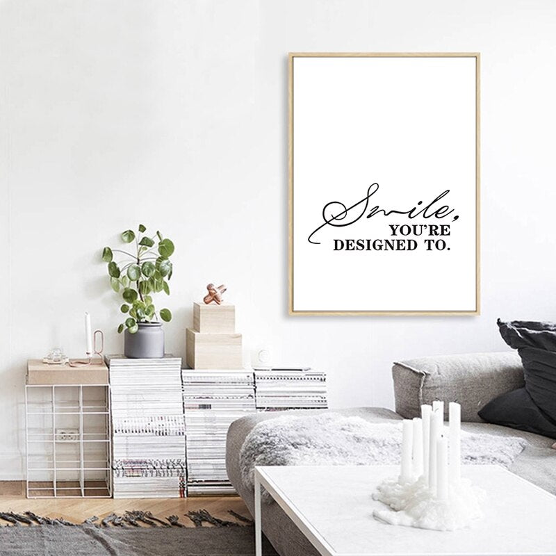 Smile You Are Designed To Black and White Inspirational Quote Painting | Bowlift