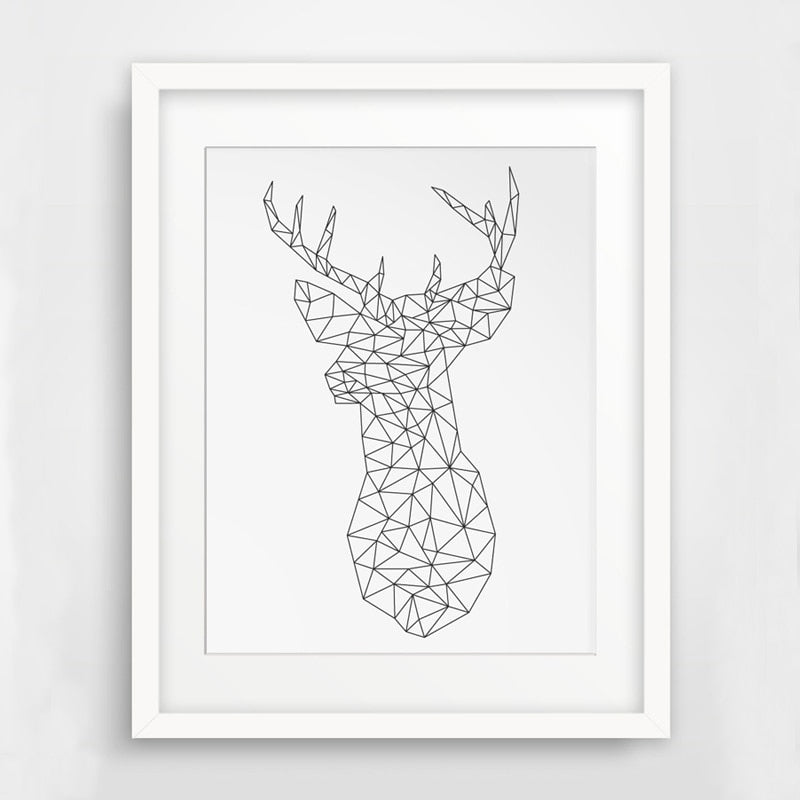 Minimalist Deer Head Geometric Triangles Origami - Canvas Wall Art Painting | Bowlift