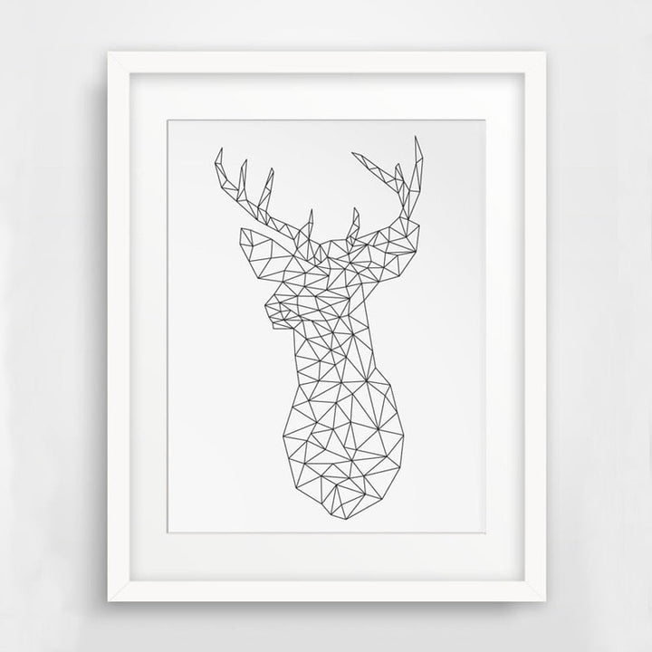 Minimalist Deer Head Geometric Triangles Origami - Canvas Wall Art Painting | Bowlift