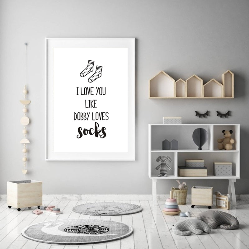 I Love You Nursery Prints Decor Socks - Canvas Wall Art Painting | Bowlift