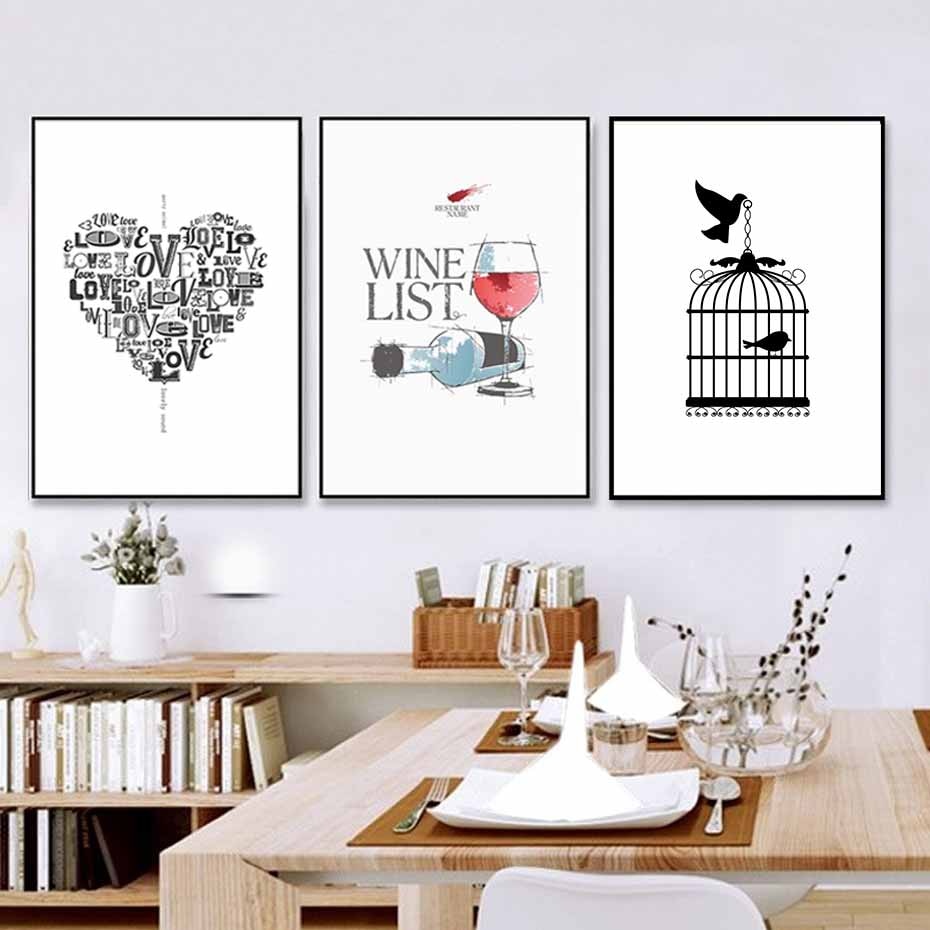 Love Heart Wine Prints Kitchen Posters - Canvas Wall Art Painting | Bowlift
