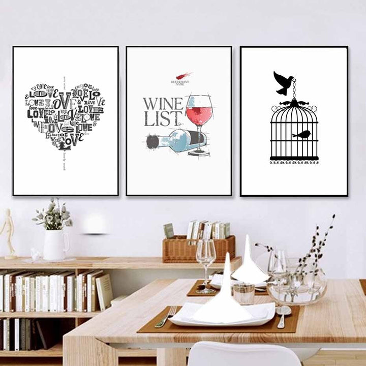 Love Heart Wine Prints Kitchen Posters - Canvas Wall Art Painting | Bowlift