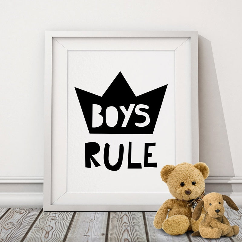Scandinavia Boys Rule Nursery Decor - Canvas Wall Art Painting | Bowlift