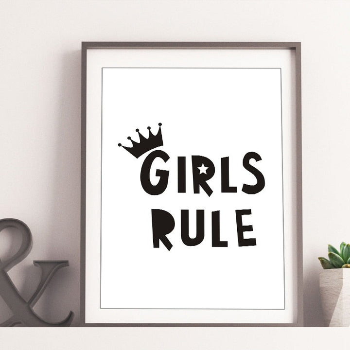 Girls Rule Nursery Decor Scandinavian Cartoon - Canvas Wall Art Painting | Bowlift