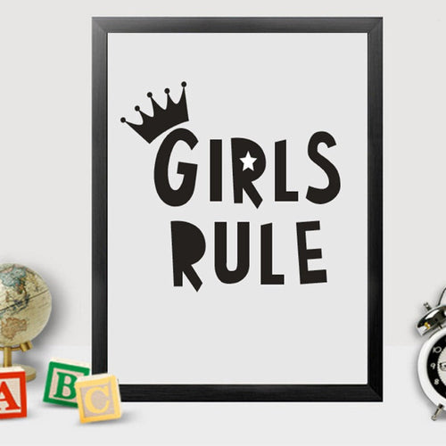 Girls Rule Nursery Decor Scandinavian Cartoon - Canvas Wall Art Painting | Bowlift