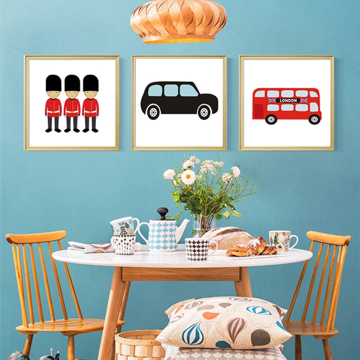 London Bus Theme Nursery Decor - Canvas Wall Art Painting | Bowlift
