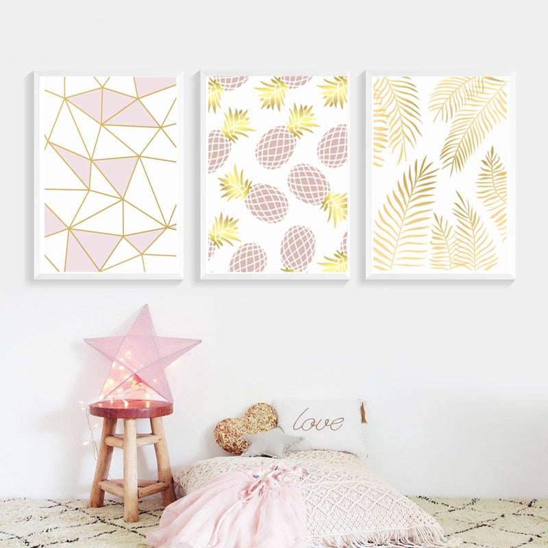 Geometric Leaves Pineapple - Canvas Wall Art Painting | Bowlift