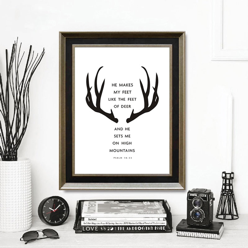 Minimalist Black And White Antlers Inspiring - Canvas Wall Art Painting | Bowlift