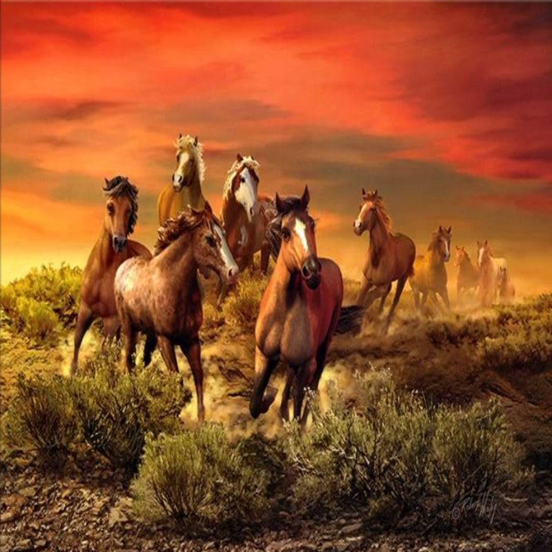 Sunset Horses - Canvas Wall Art Painting | Bowlift