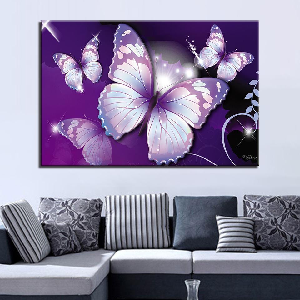 HD Purple Butterflies - Canvas Wall Art Painting | Bowlift