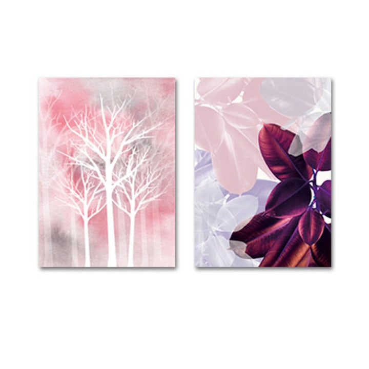 Modern Pink Leaves Woodland Watercolor - Canvas Wall Art Painting | Bowlift