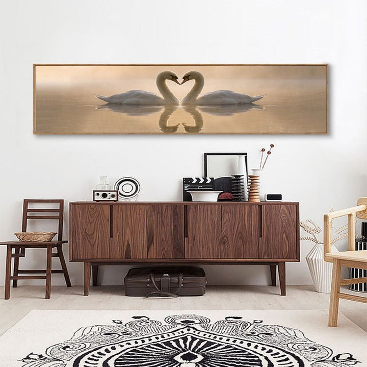 Love Coupe Of Swan Landscape - Canvas Wall Art Painting | Bowlift