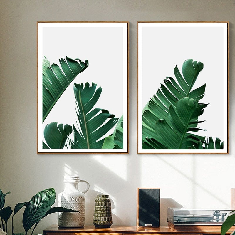 Green Tropical Leaves  - Canvas Wall Art Painting | Bowlift