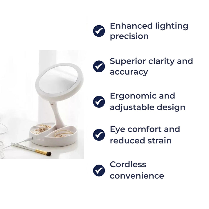 Sided Magnifying Mirror – LED Illumination – 10× Magnification – Makeup & Tweezing Bowlift