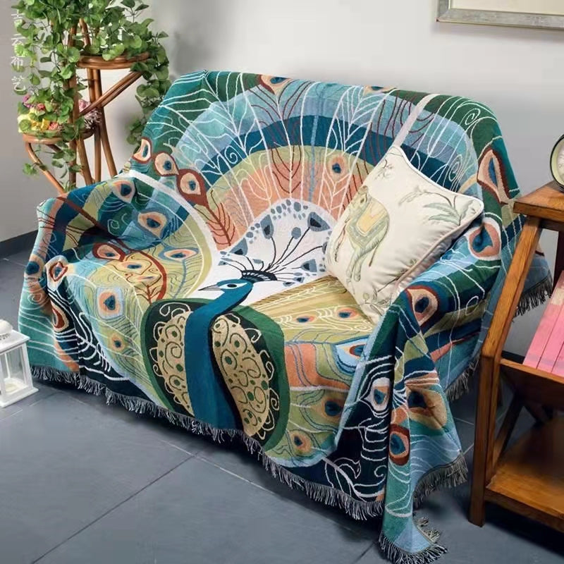 Peacock Throw Thread Blanket Bowlift