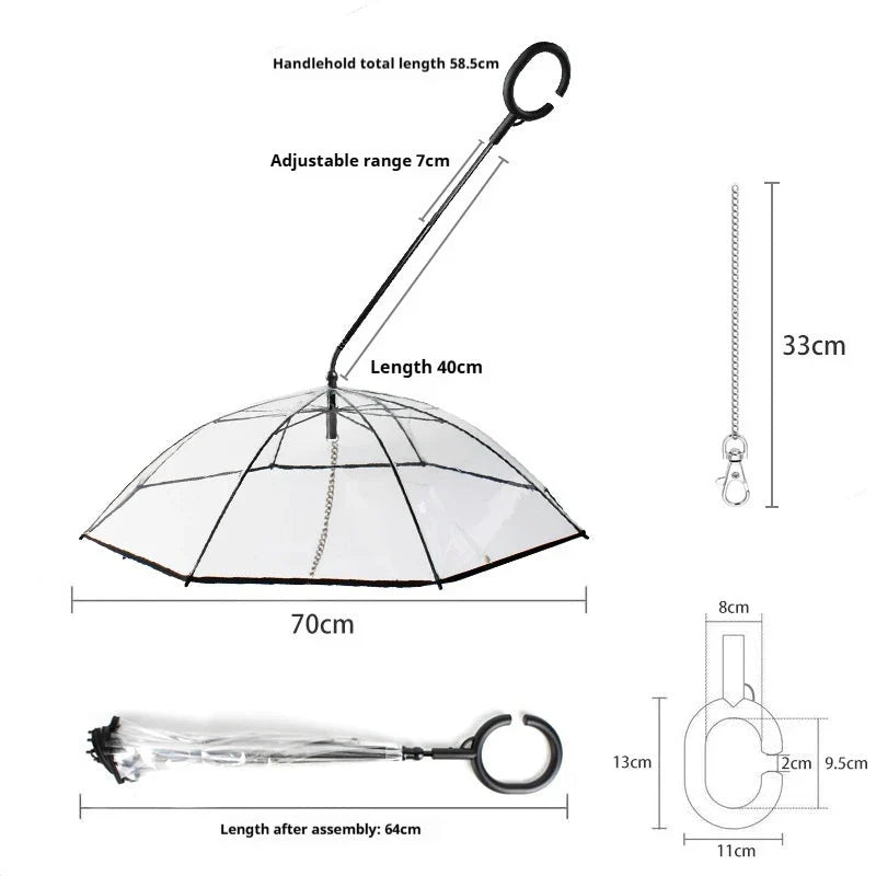 BowLift | WALKDRY Clear – Wind-Resistant Pet Umbrella with Quick-Clip Leash