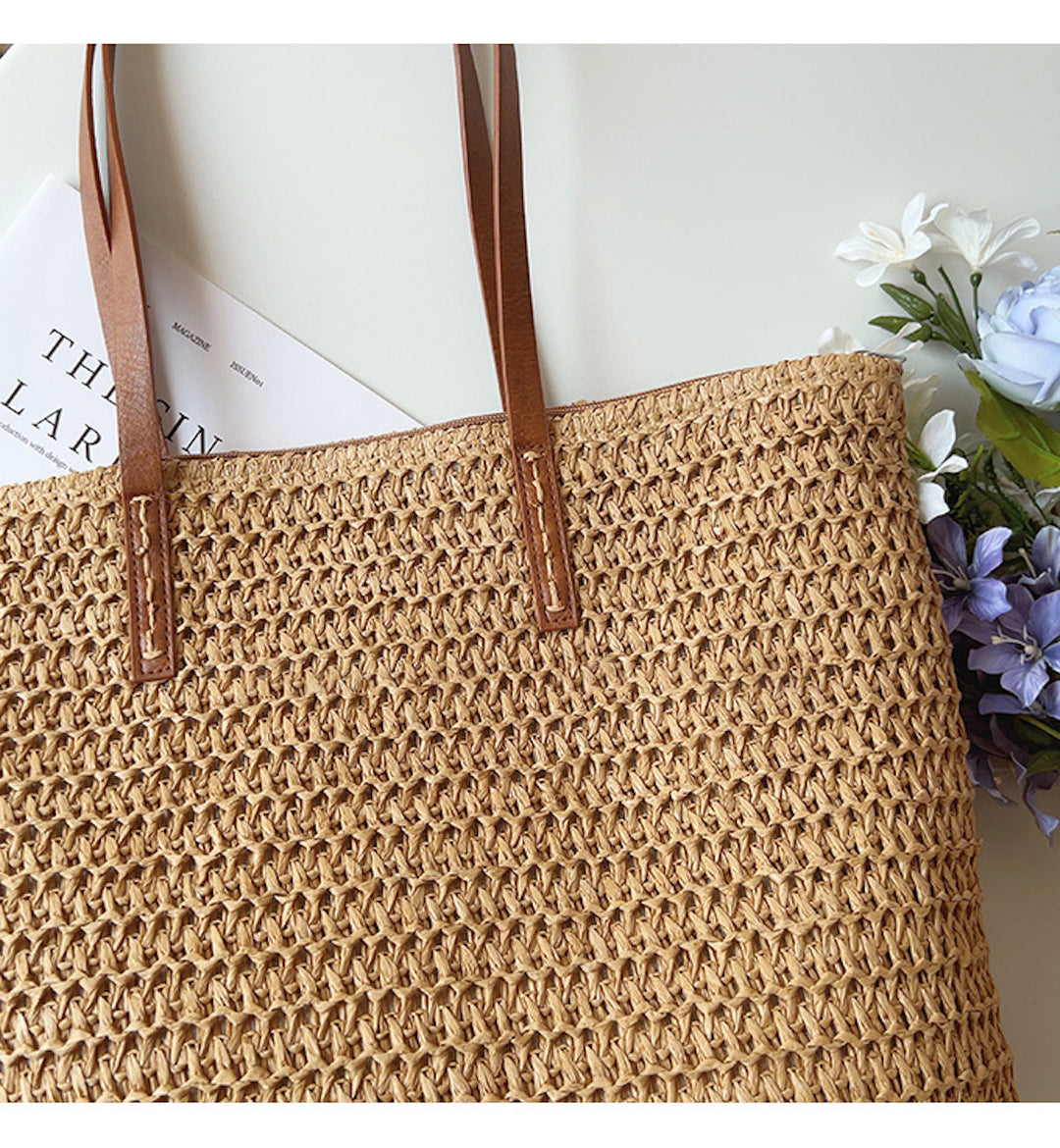 BowLift | Rattan Woven Bag with Leather Straps - SummerBreeze Tote