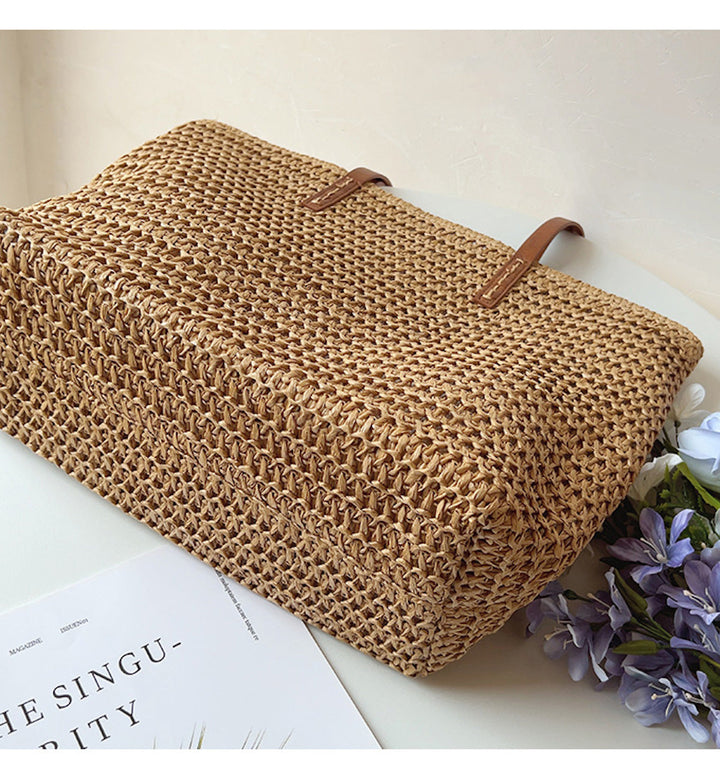 BowLift | Rattan Woven Bag with Leather Straps - SummerBreeze Tote