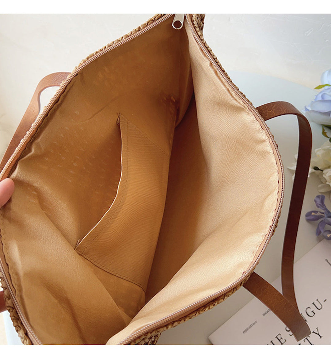 BowLift | Rattan Woven Bag with Leather Straps - SummerBreeze Tote