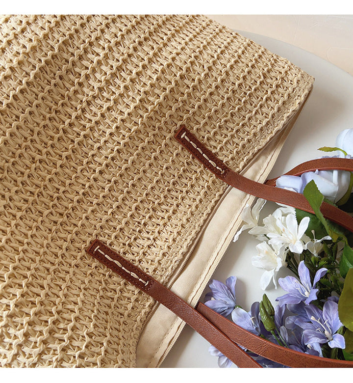 BowLift | Rattan Woven Bag with Leather Straps - SummerBreeze Tote