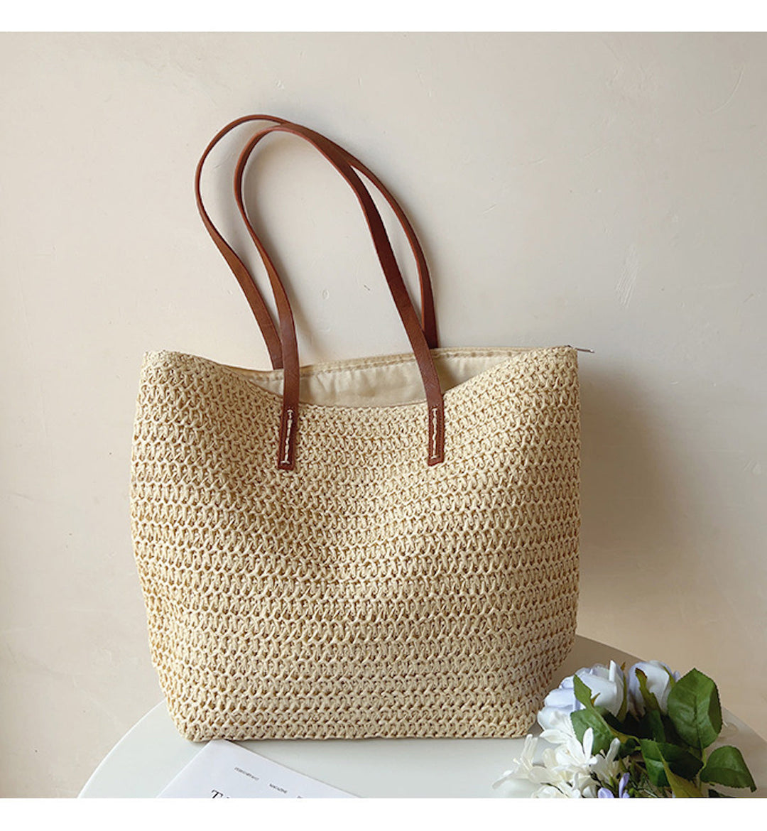 BowLift | Rattan Woven Bag with Leather Straps - SummerBreeze Tote