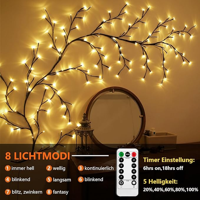 BowLift | LED Grapevine Fairy Lights - 100 LED String Lights with Green Wire for Indoor & Outdoor Decoration, Parties, and Garden Use