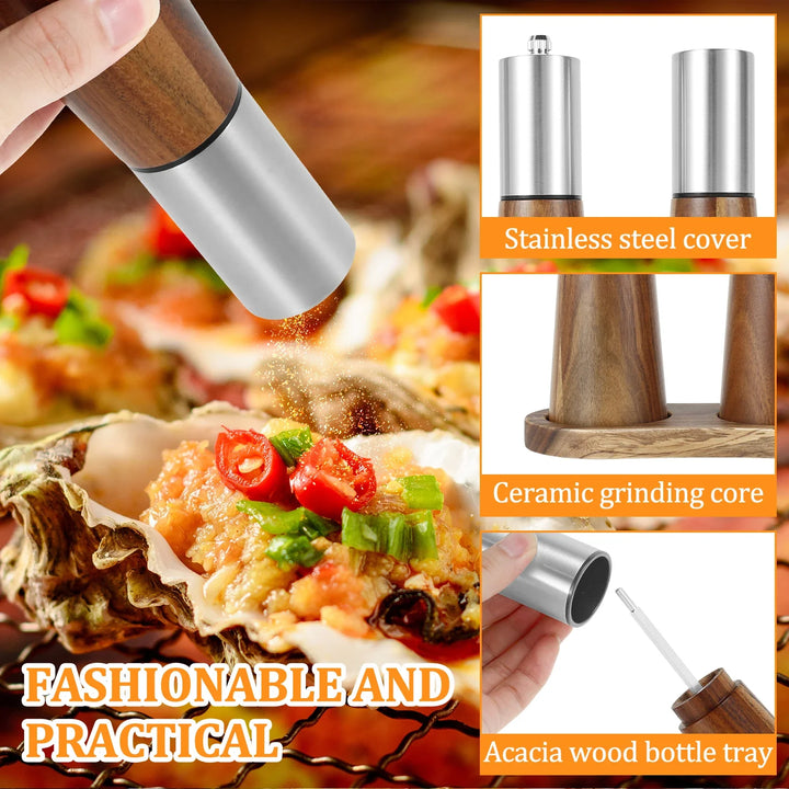 Refillable Acacia Wood Salt  Shaker and Pepper Spice Mill Grinder Set | Bowlift