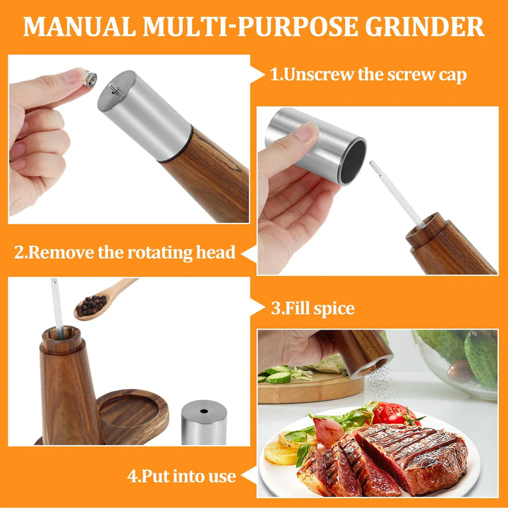 Refillable Acacia Wood Salt  Shaker and Pepper Spice Mill Grinder Set | Bowlift