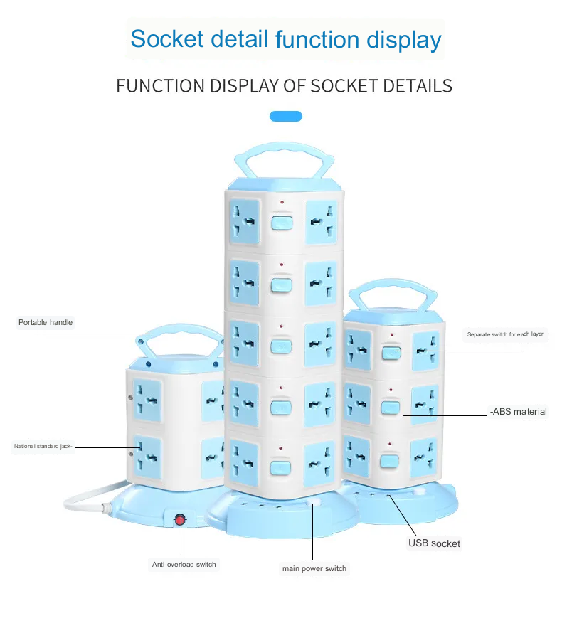 BowLift | Tower Design Surge Protector Vertical Power Strip