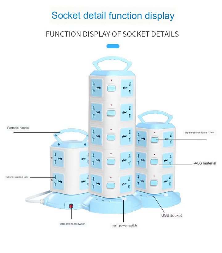 Tower Design Surge Protector Vertical Power Strip | Bowlift