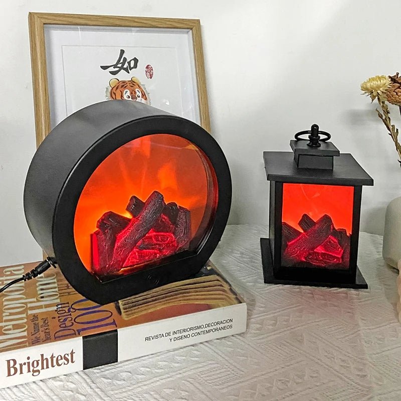 BowLift | Retro Fireplace Lantern – Flickering Flame Night Light for Christmas Charm, USB/Battery-Powered Holiday Décor