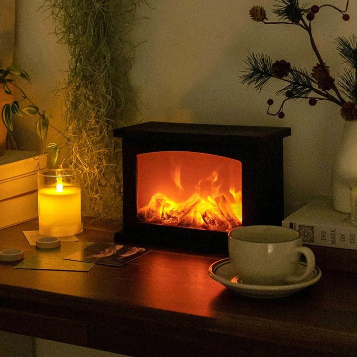 BowLift | Retro Fireplace Lantern – Flickering Flame Night Light for Christmas Charm, USB/Battery-Powered Holiday Décor