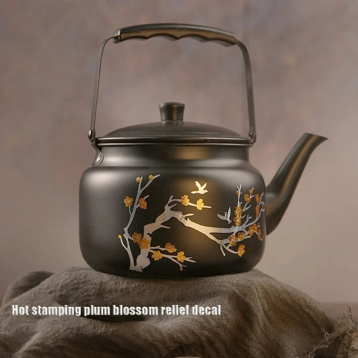 Retro Stainless Steel Teapot with Gold Stamping Relief Water Kettle | Bowlift